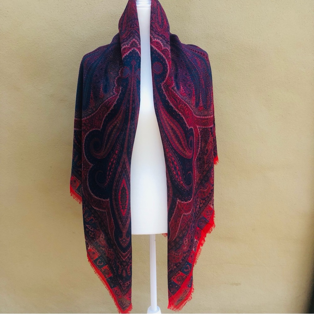Gorgeous Red paisley wool scarf/ shawl made in Italy NEW price firm!